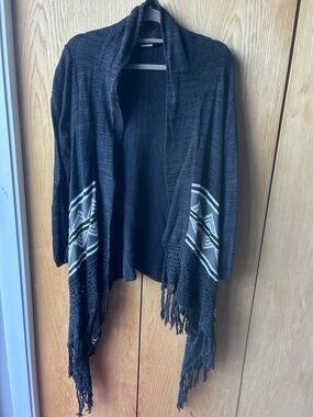Open Front Fringe Cardigan with Aztec Trim Billabong